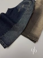 شلوار جین شافل نقلی نگین دار