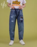 شلوار جین مام استایل تکه دوزی