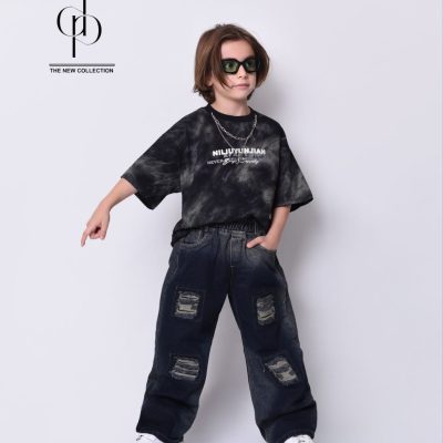 شلوار جین نیم بگ فول زاپ دار(دارای زانفیکس)